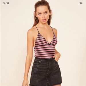 Reformation Striped Spaghetti Strap V-neck Cami Tank Top.